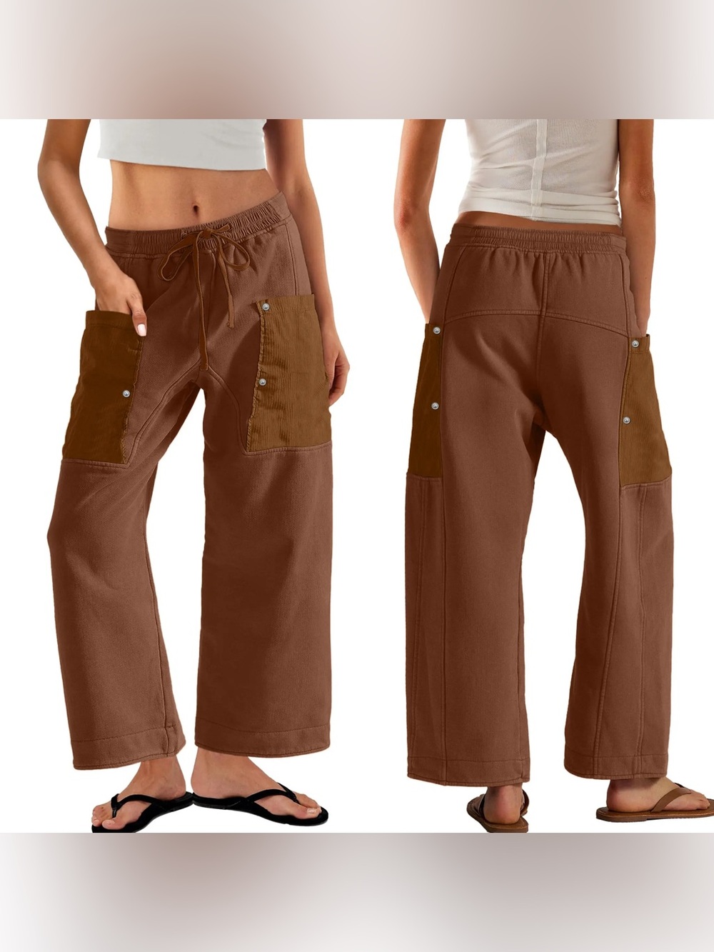 Women Sweatpants S Wide Leg Drawstring Barrel Casual Pocket Basic Trousers Comfy